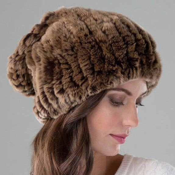 Rex Rabbit Knit Hat Golden Brown