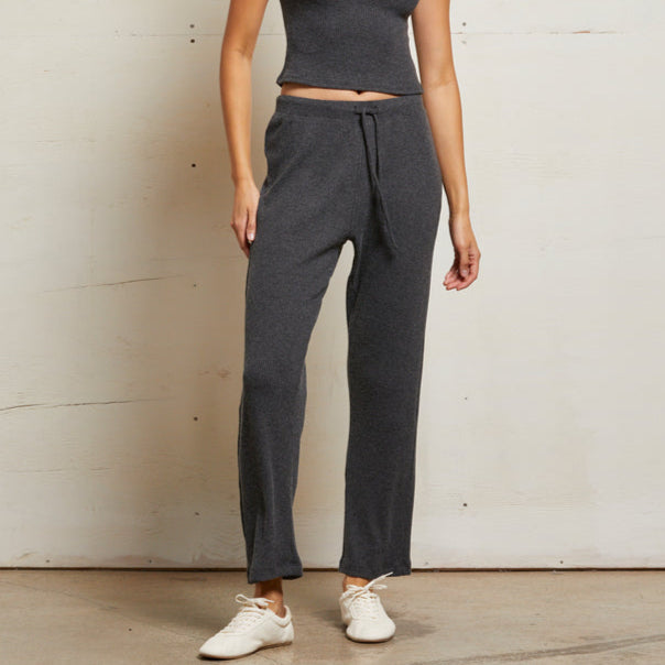 Remi Rib Drawstring Pant Charcoal
