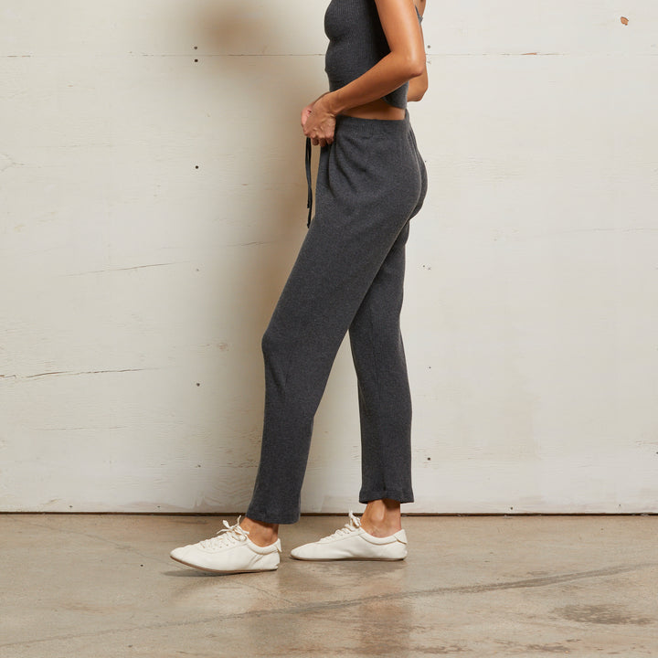 Remi Rib Drawstring Pant Charcoal