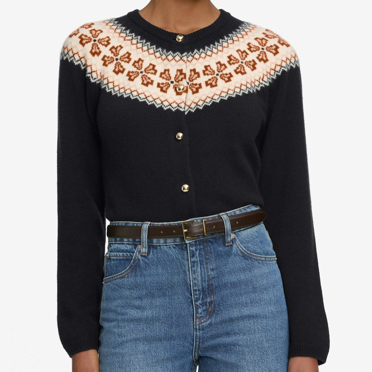 The Cashmere Fairisle Cardi Navy