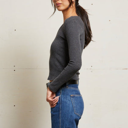 Josie Rib L/S U Neck Charcoal