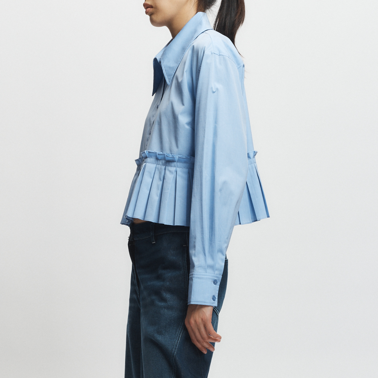Mila Ruched Blouse Blue Chambray