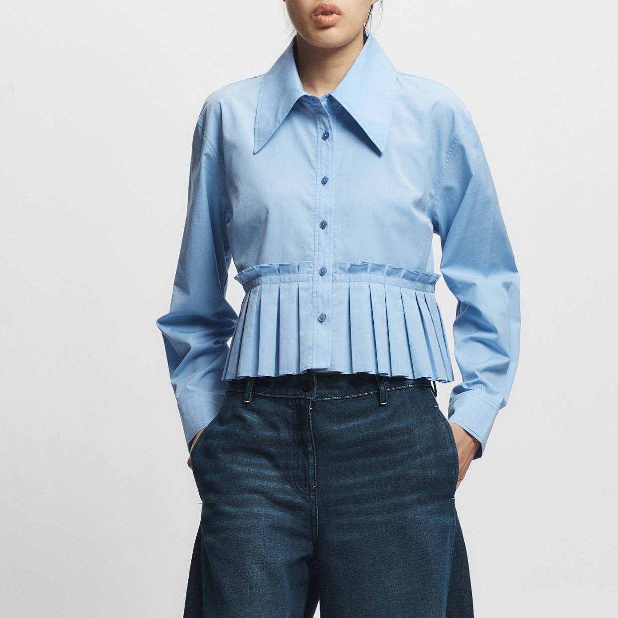 Mila Ruched Blouse Blue Chambray