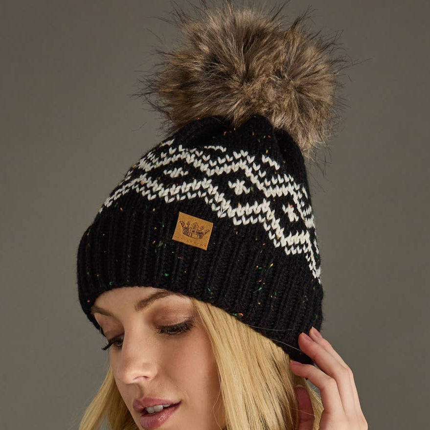 Black/Speckled Patterned Pom Hat