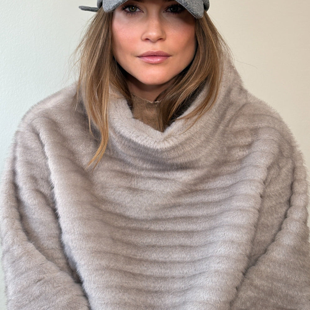 Faux Mink Pullover Sweatshirt Pearl