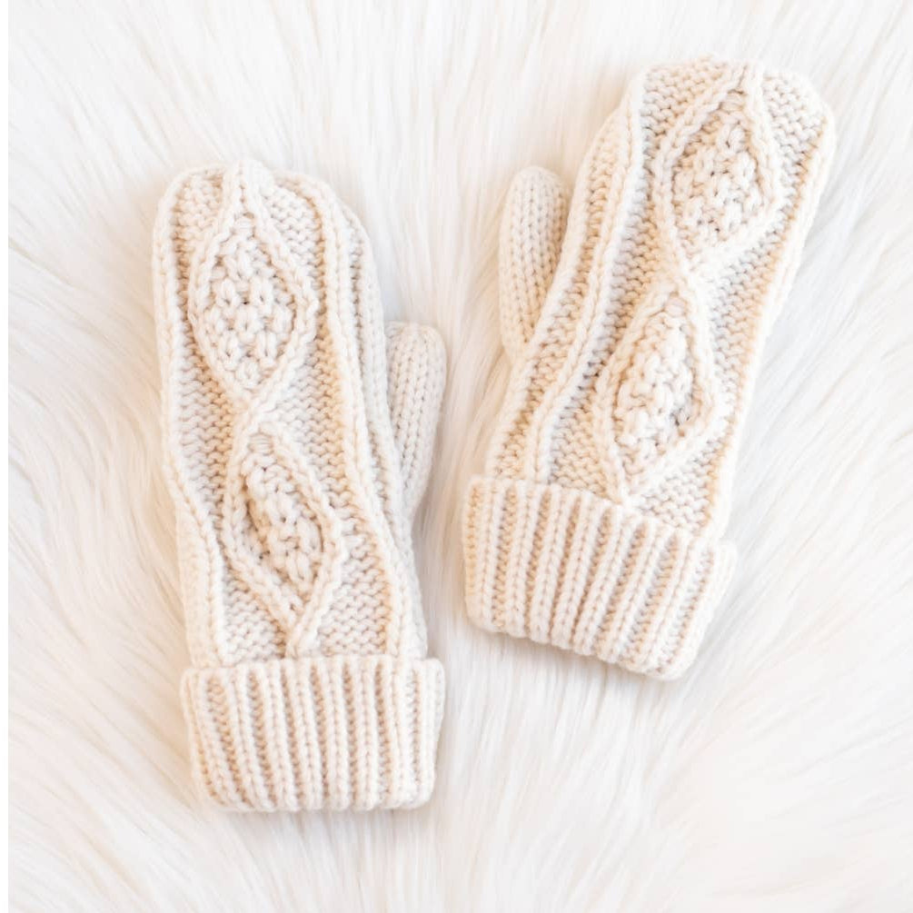 Beige Cable Knit Mittens