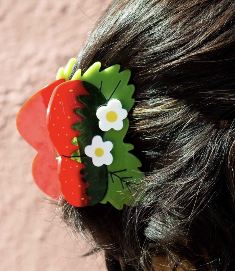 Large Strawberries + Flowers Claw Clip