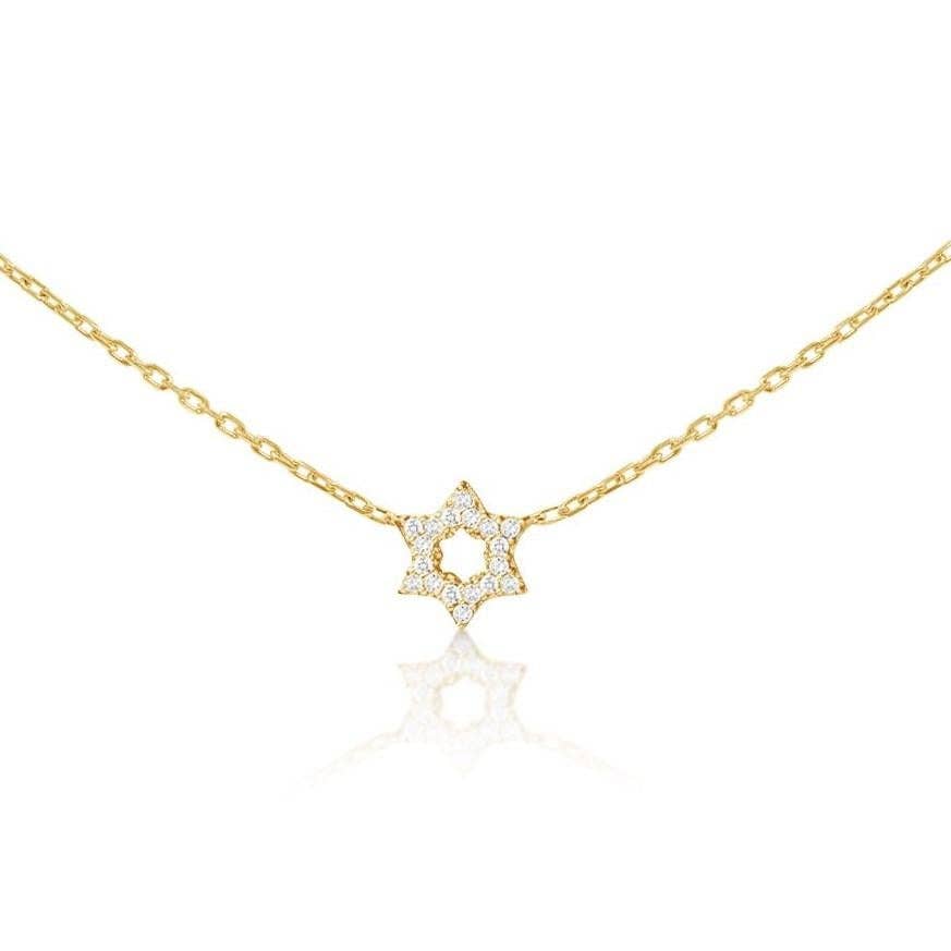 Tiny Star of David Necklace - 14k Gold w/ Diamonds