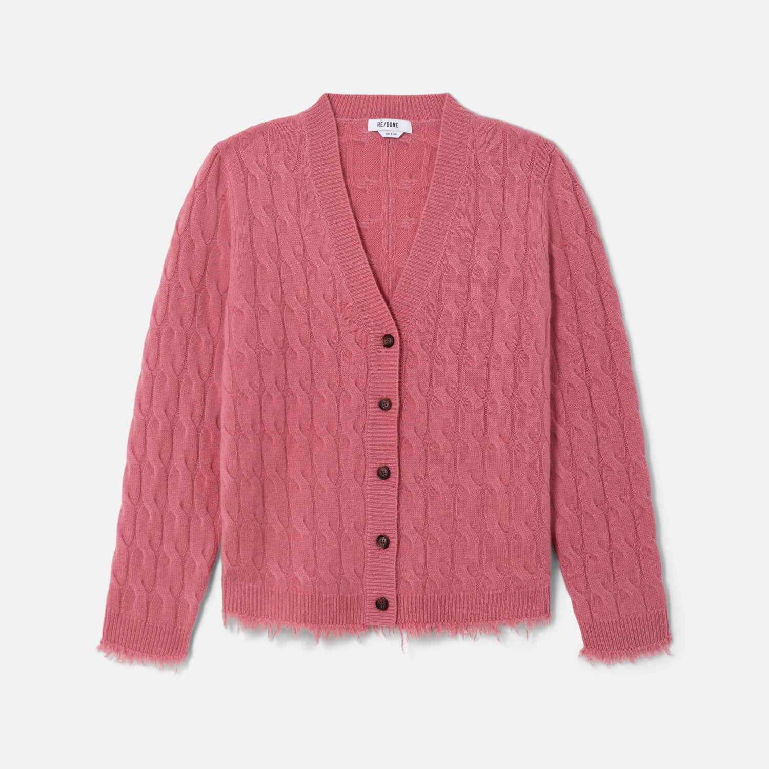 Cable V Neck Cardi Old Rose