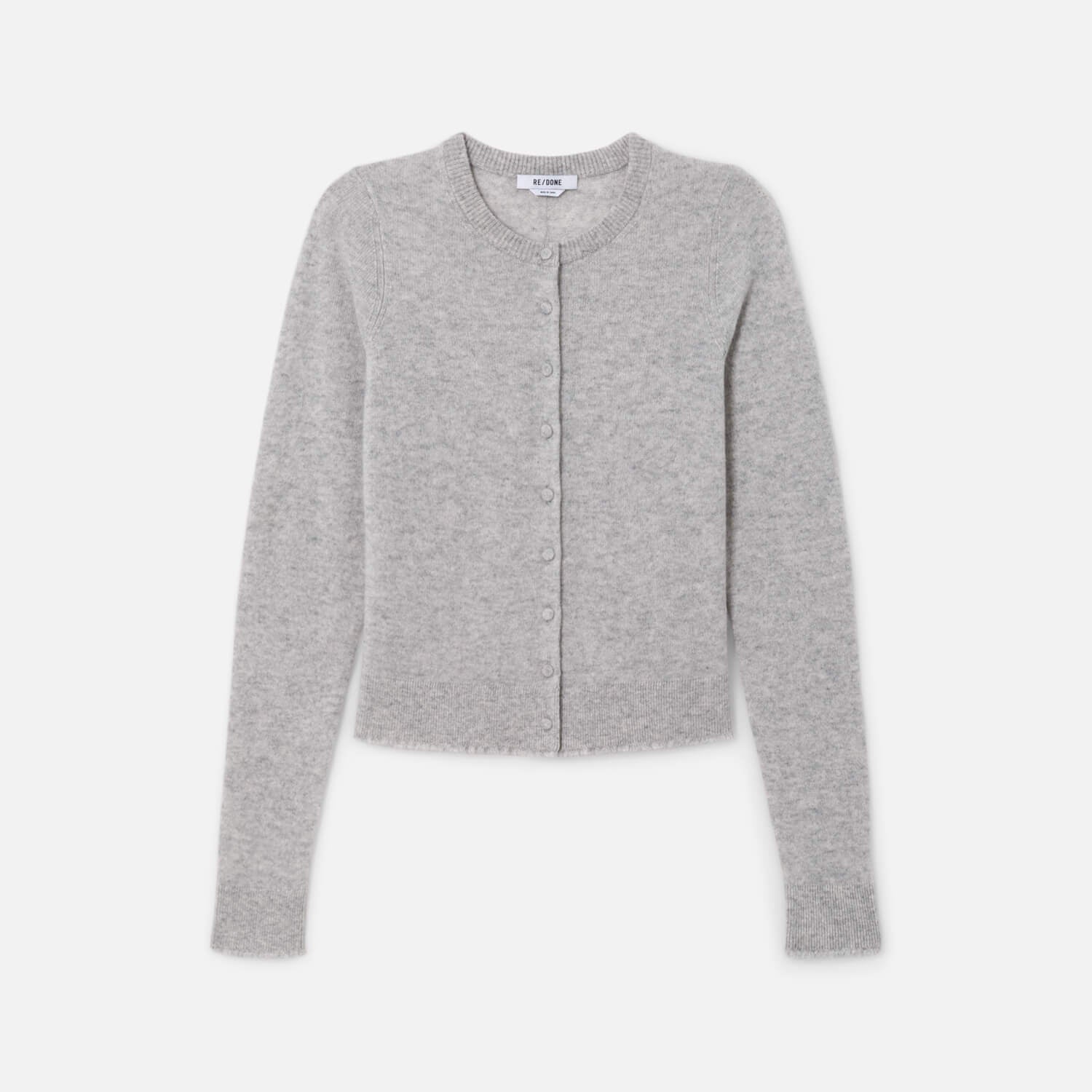 Cashmere Crewneck Cardigan Light Heather Grey