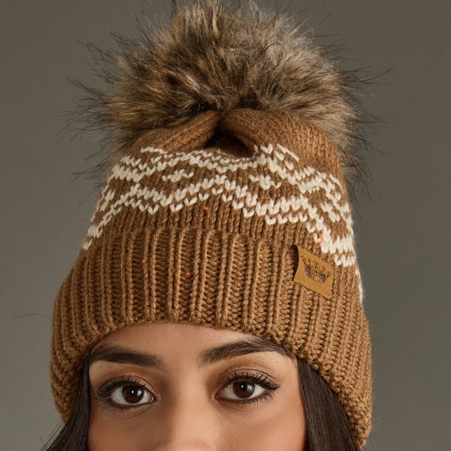 Brown/Speckled Patterned Pom Hat