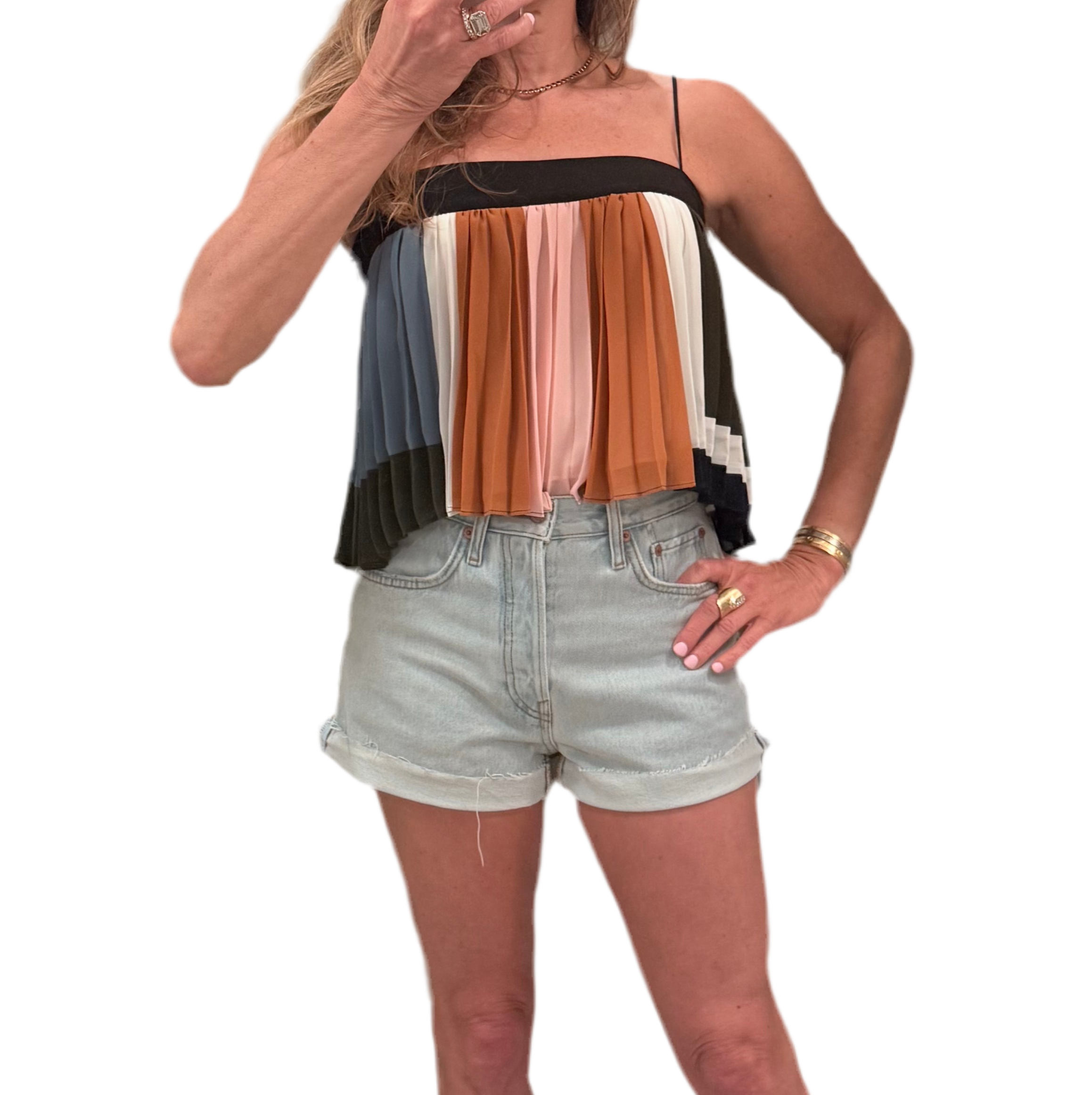 Janie Pleated Top Dove Multi