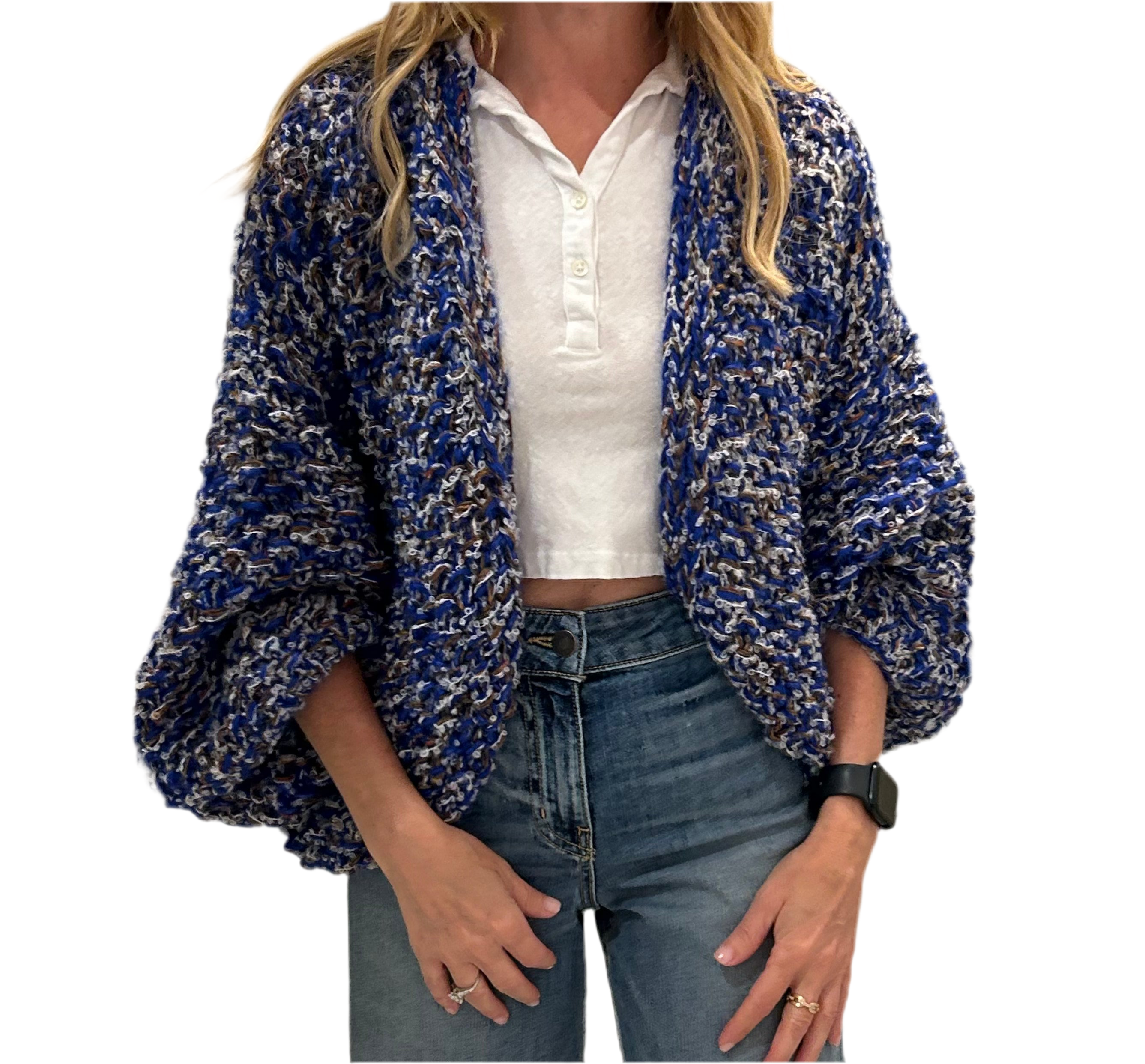 Alpaca Tweed Bomber Cardigan Electric Blue