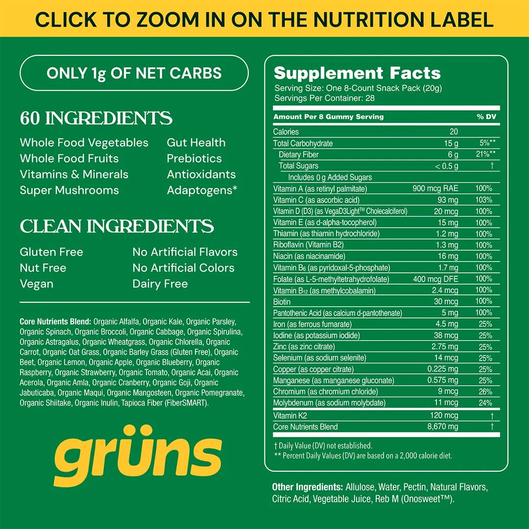 Gruns Adult Gummies Low Sugar