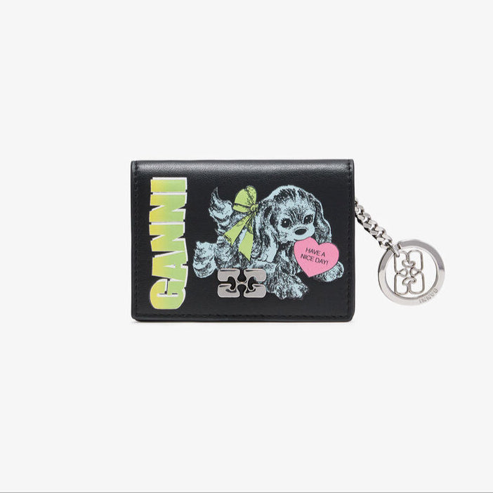 Card Holder W/ Flap Blue Dog Black