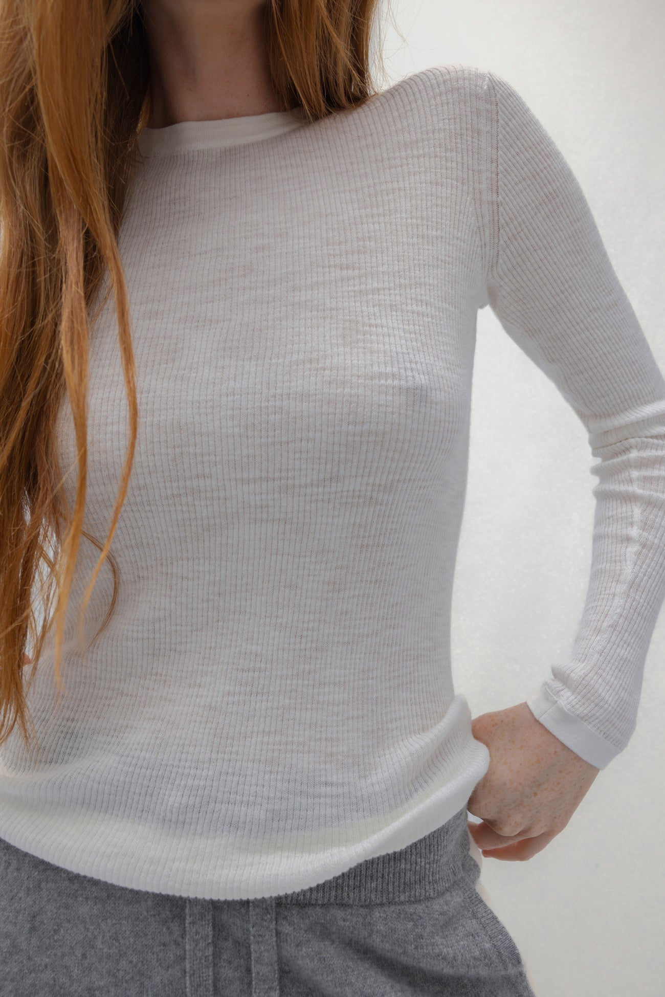 L/Slv Ribbed Tee White