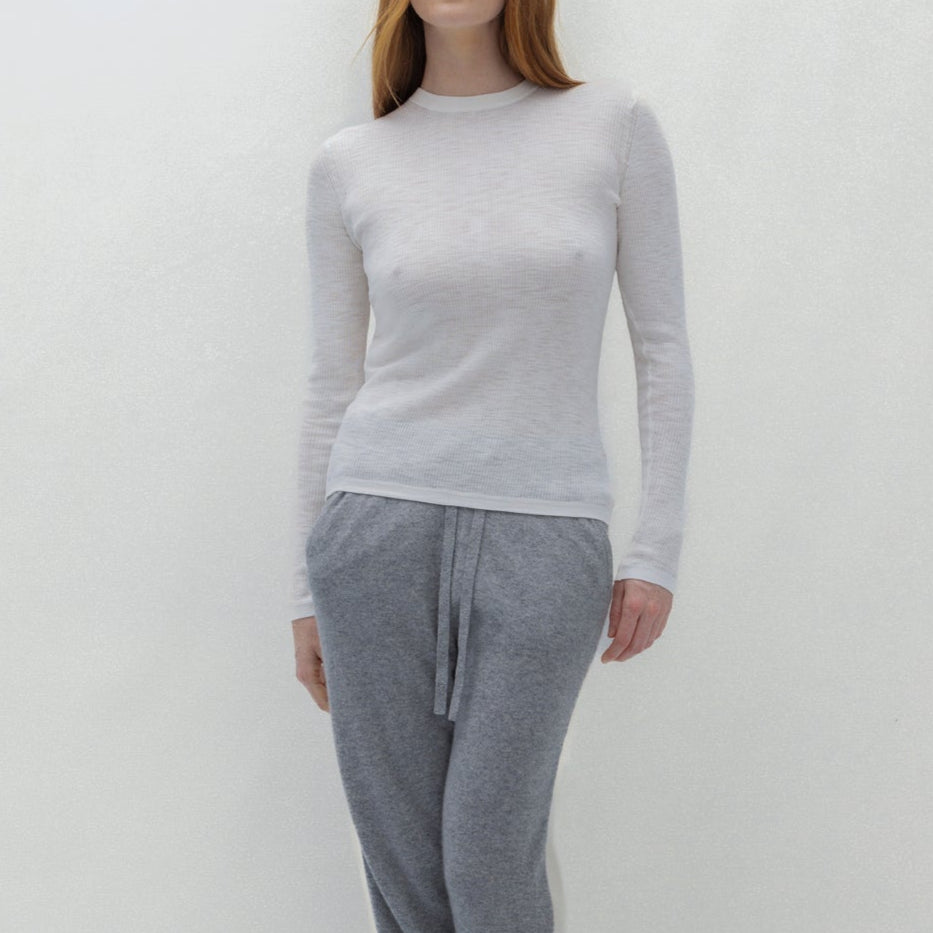 L/Slv Ribbed Tee White
