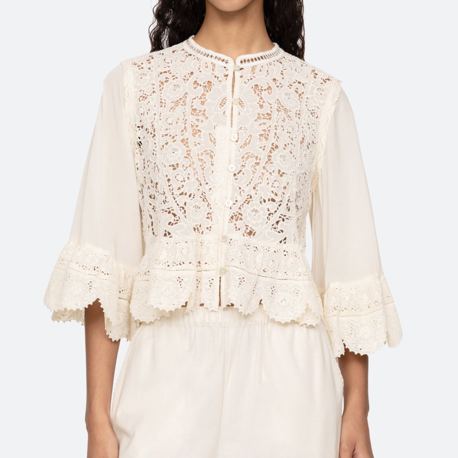 Shanna Lace 3/4 Slv Top Cream