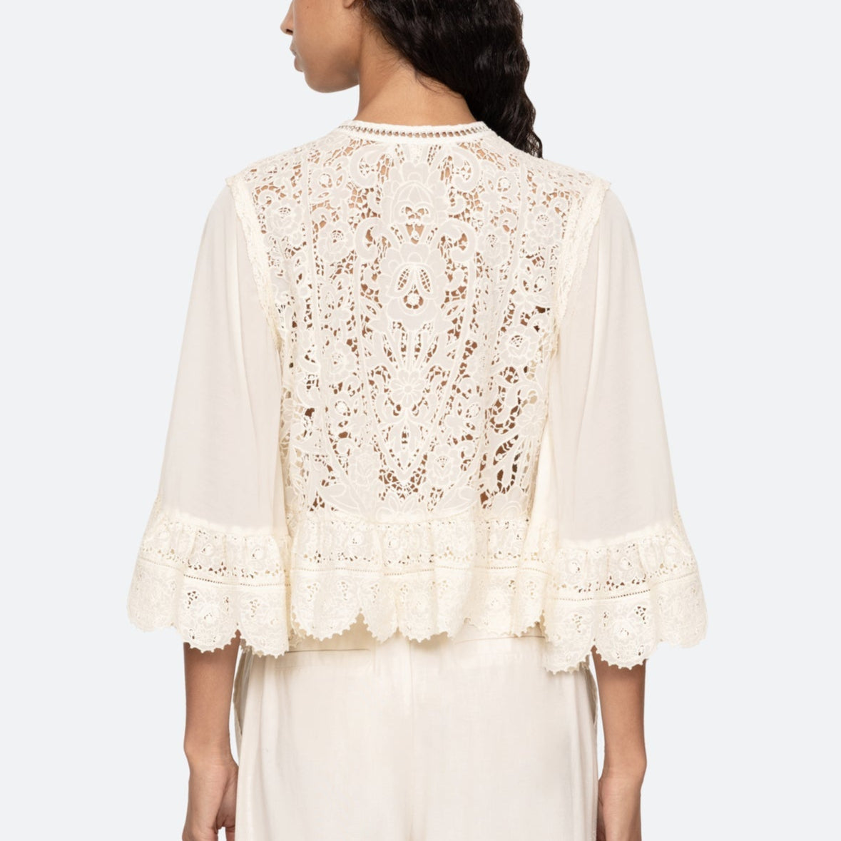 Shanna Lace 3/4 Slv Top Cream