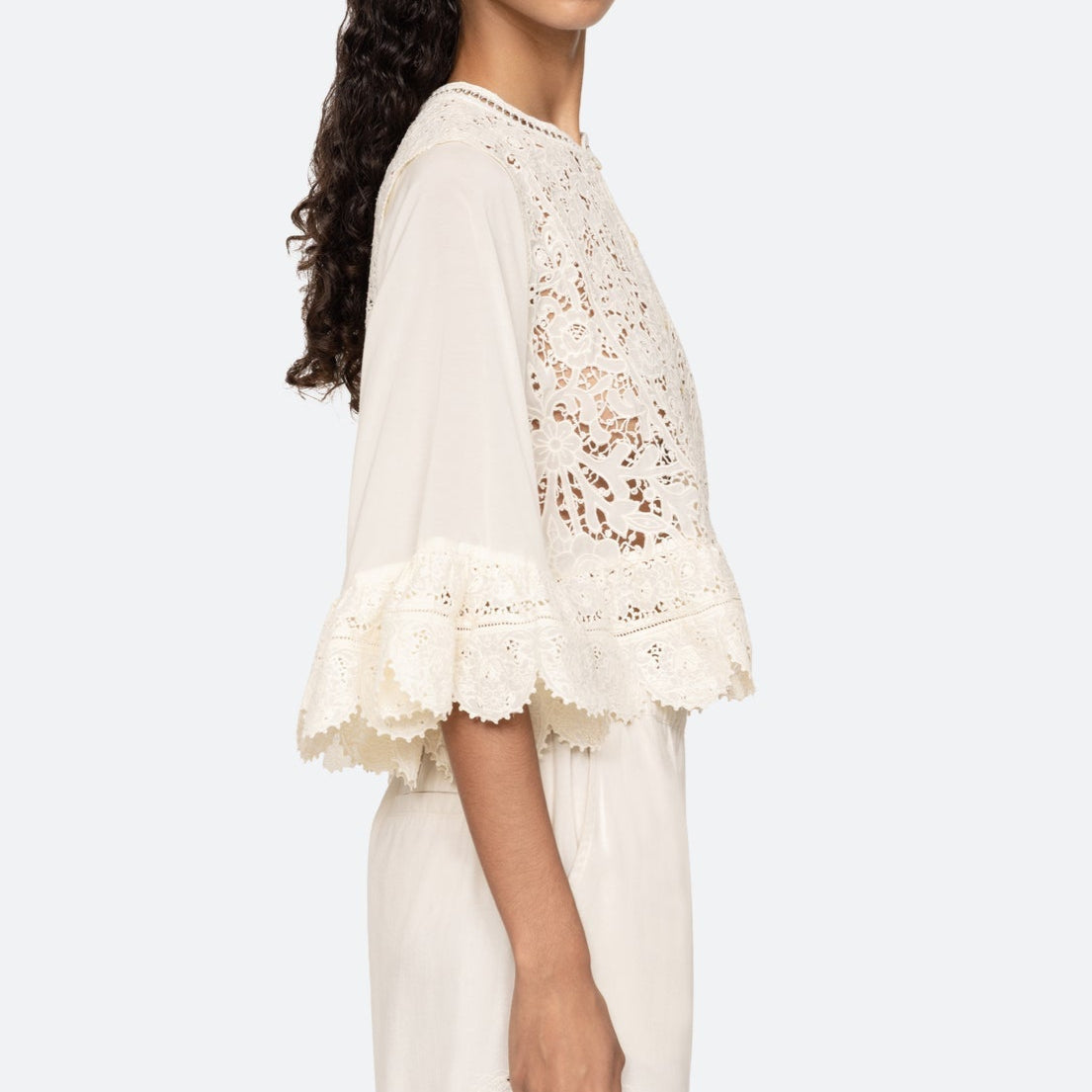 Shanna Lace 3/4 Slv Top Cream