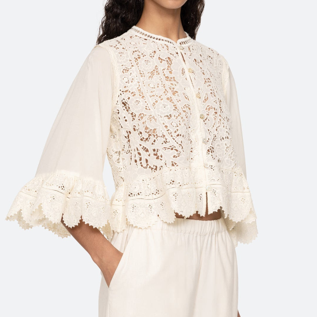 Shanna Lace 3/4 Slv Top Cream