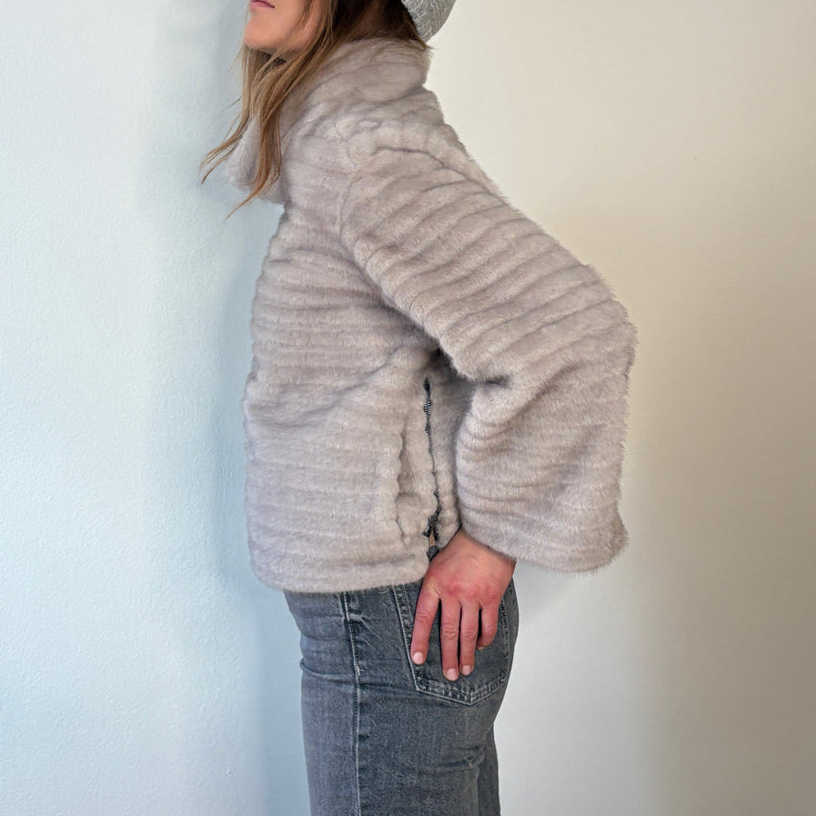 Faux Mink Pullover Sweatshirt Pearl