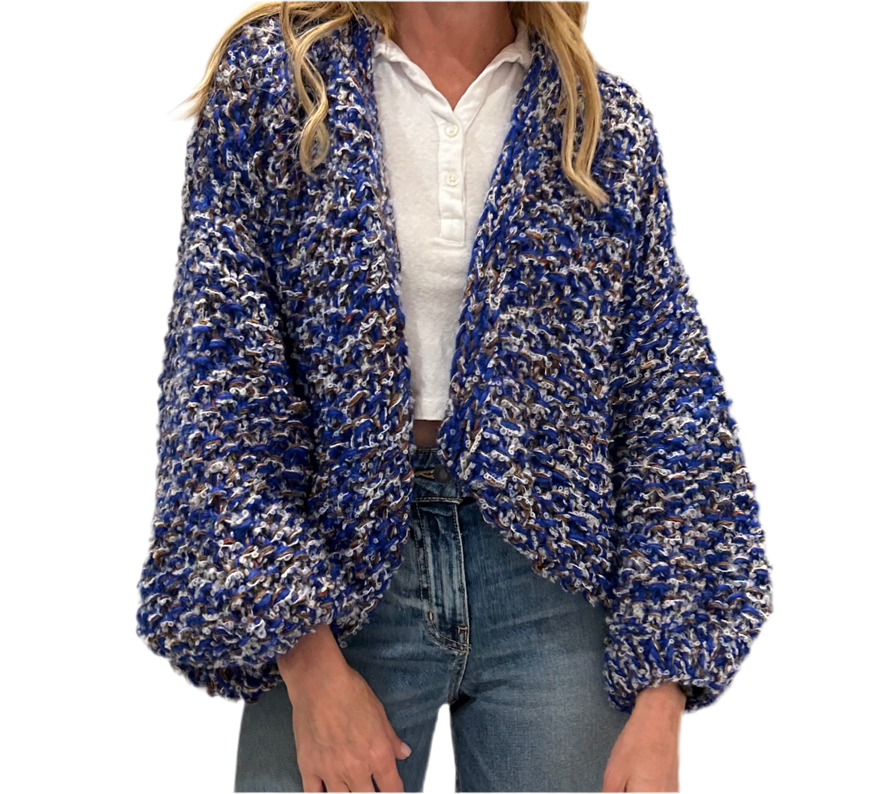 Alpaca Tweed Bomber Cardigan Electric Blue