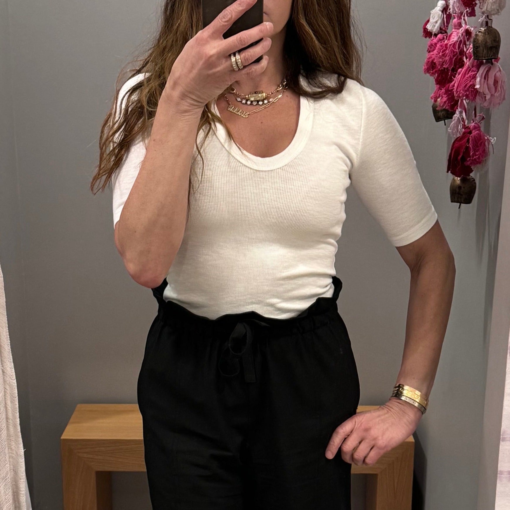 Textured Rib Half Slv U White