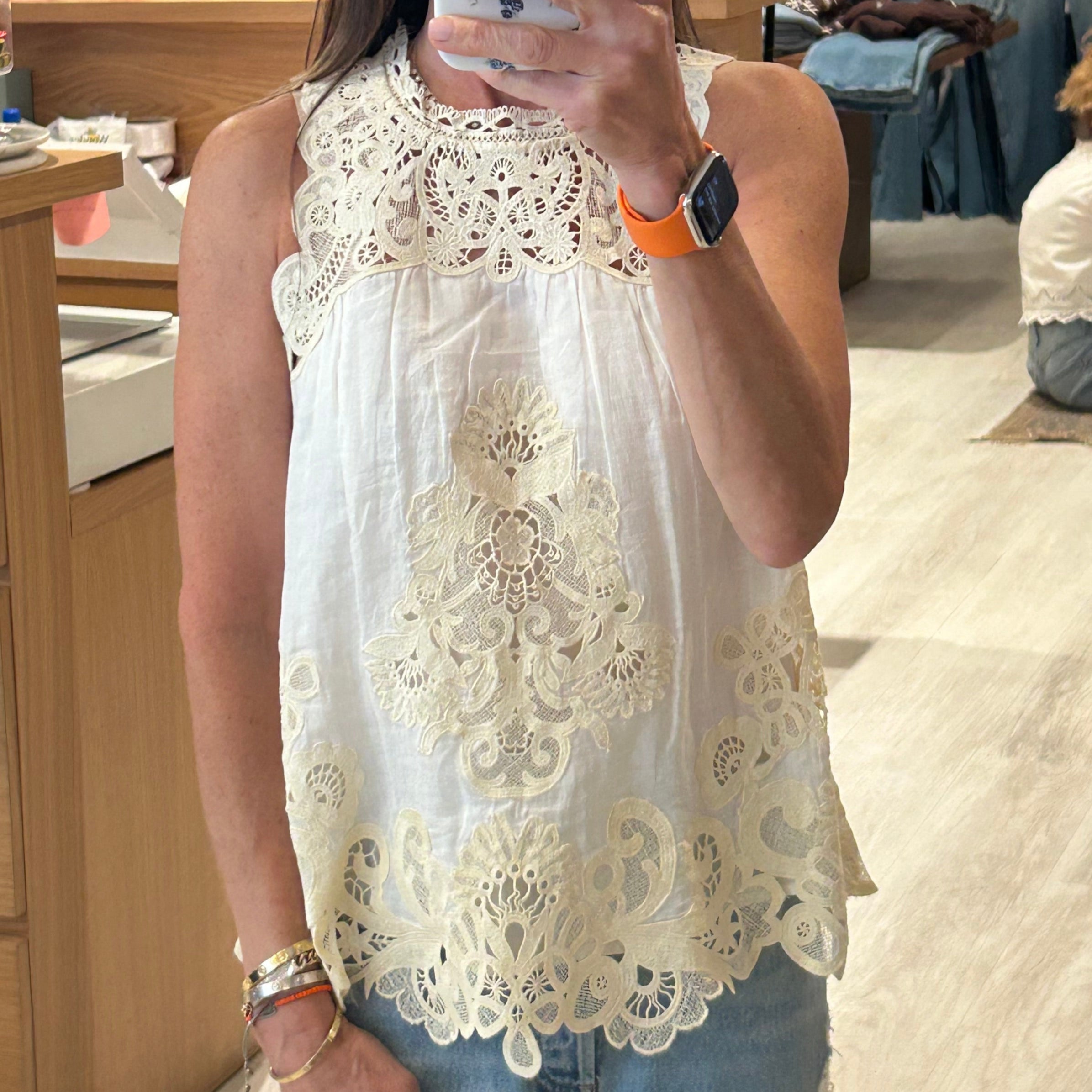 Medina Lace Tank Top Cream