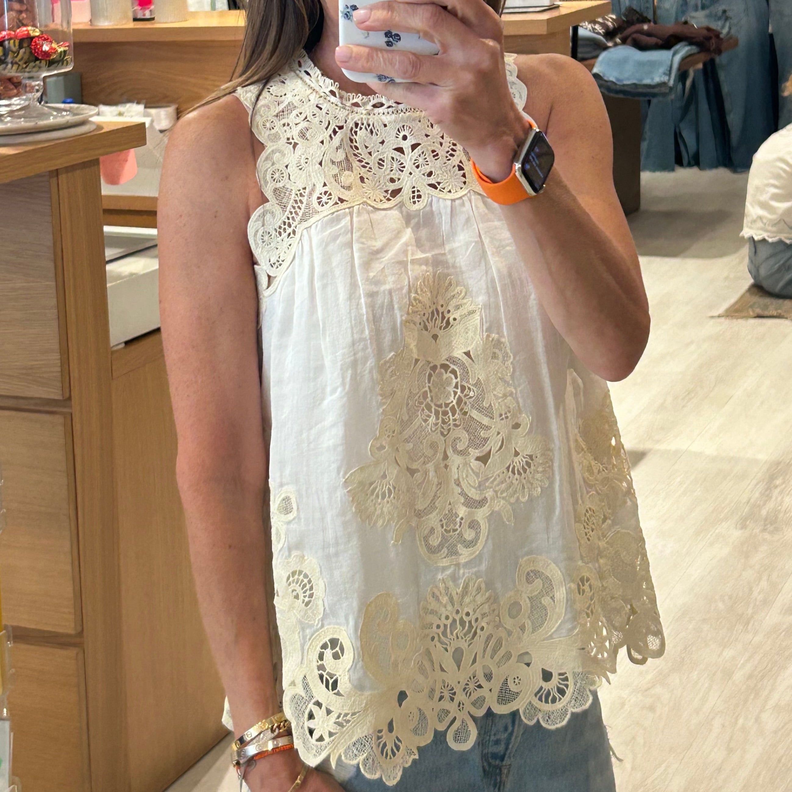 Medina Lace Tank Top Cream