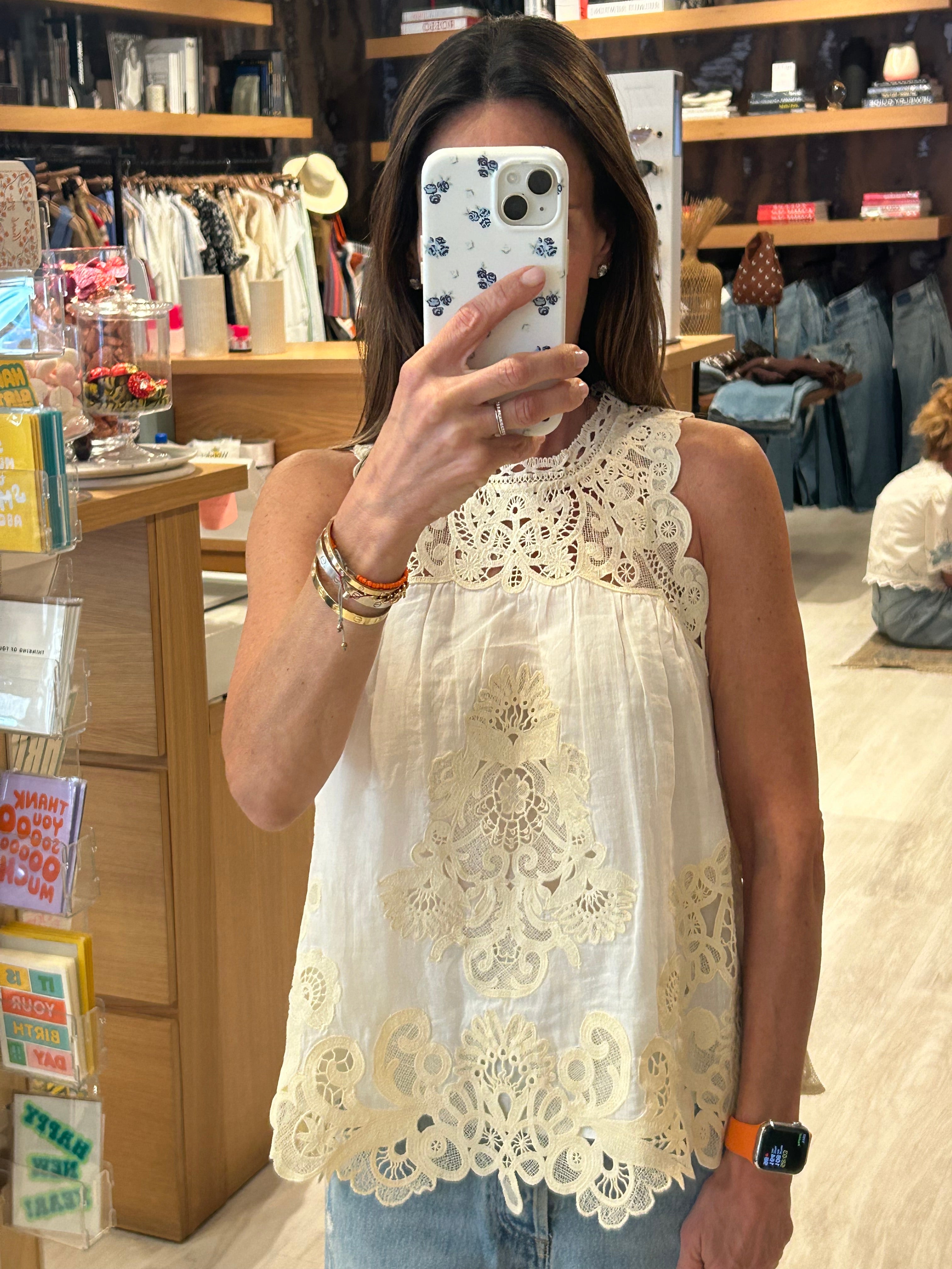 Medina Lace Tank Top Cream