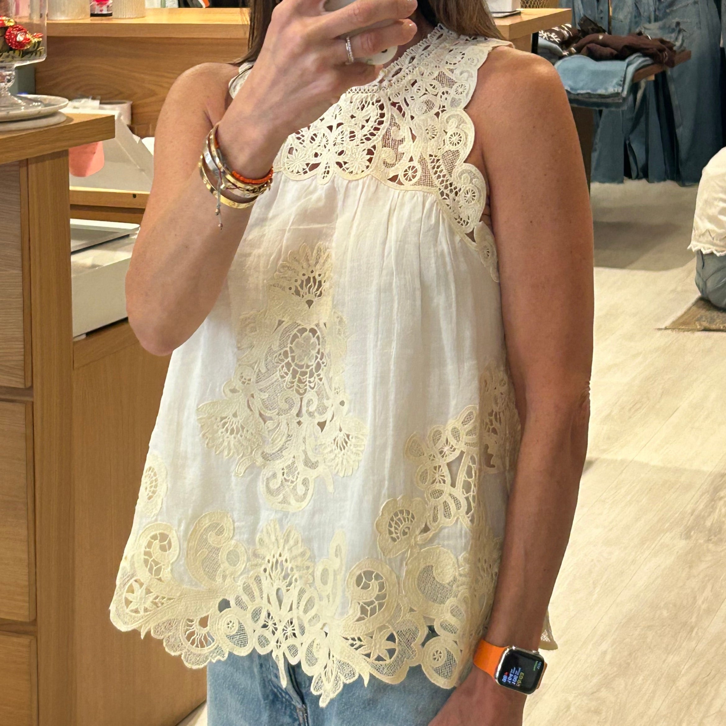Medina Lace Tank Top Cream