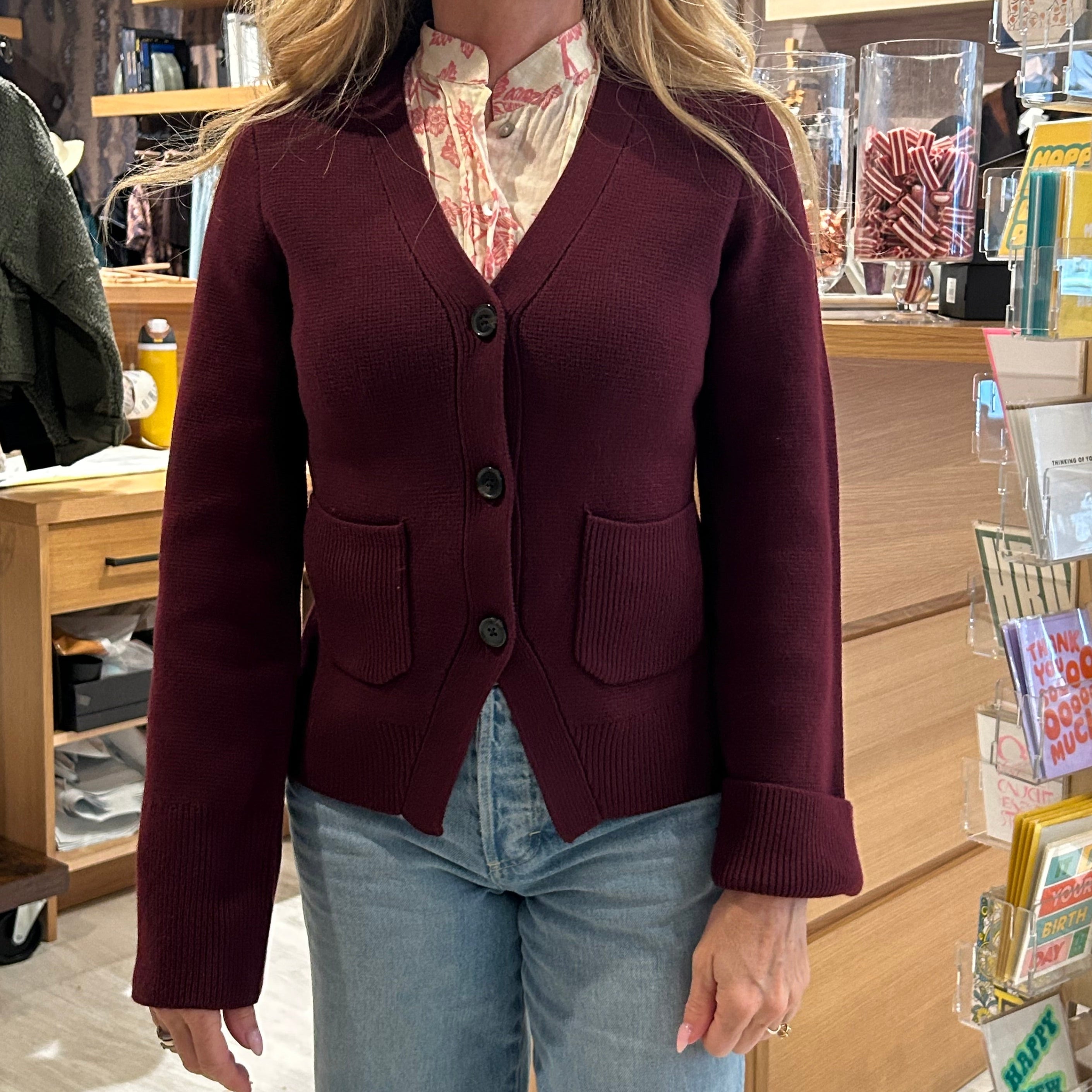 Aeron V-Neck Cardigan Claret