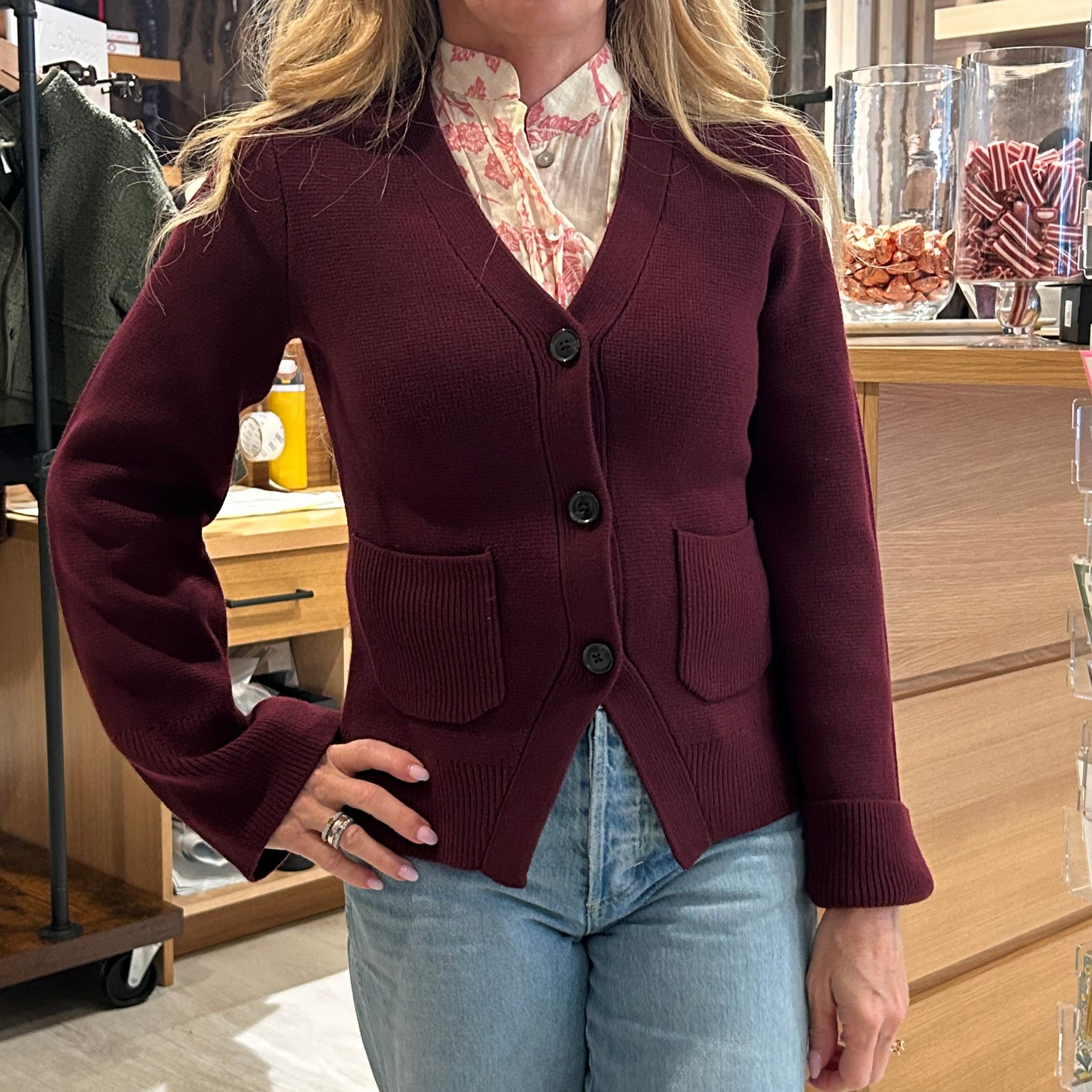 Aeron V-Neck Cardigan Claret