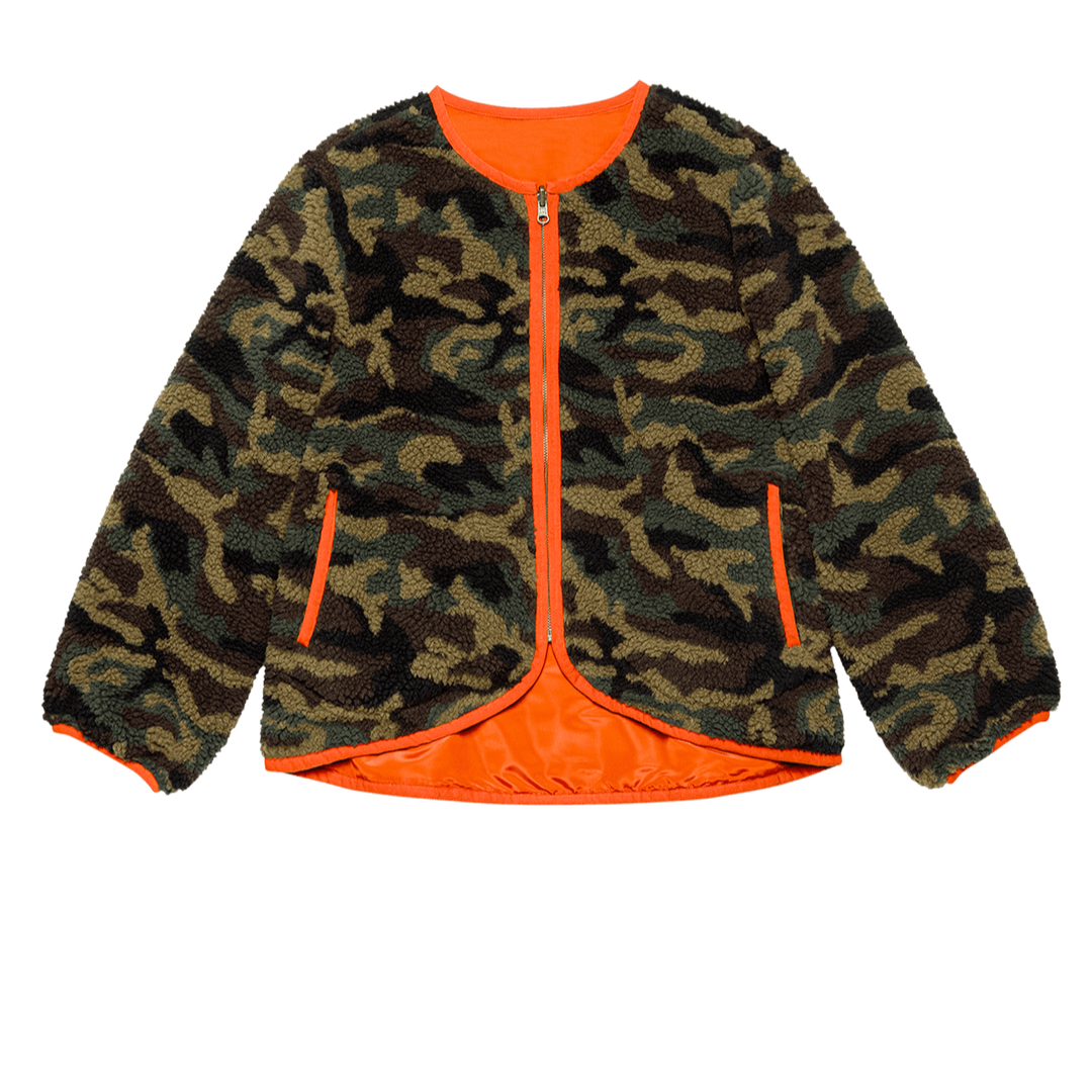 The Reversible Plush Bomber Camo/Hot Red