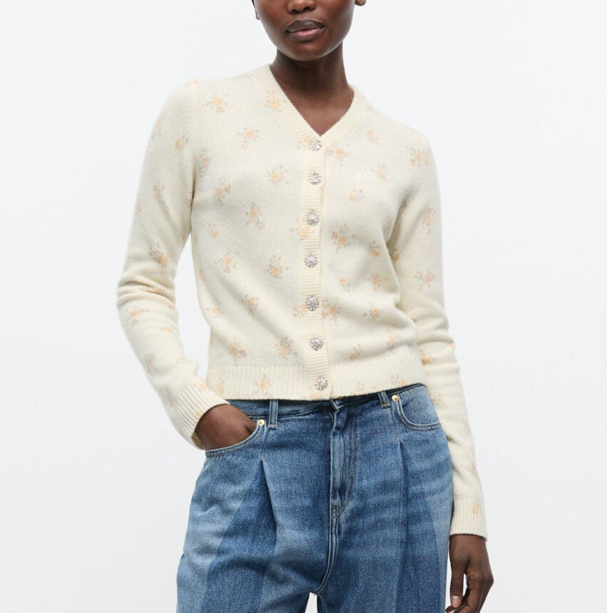 Printed Mix Cardigan Antique White