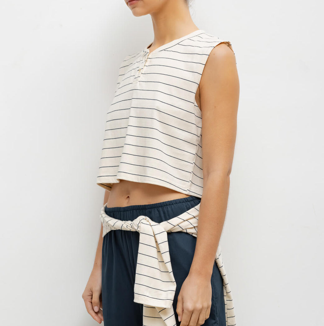 Margo Stripe S/Slv Henley Natural/Midnight
