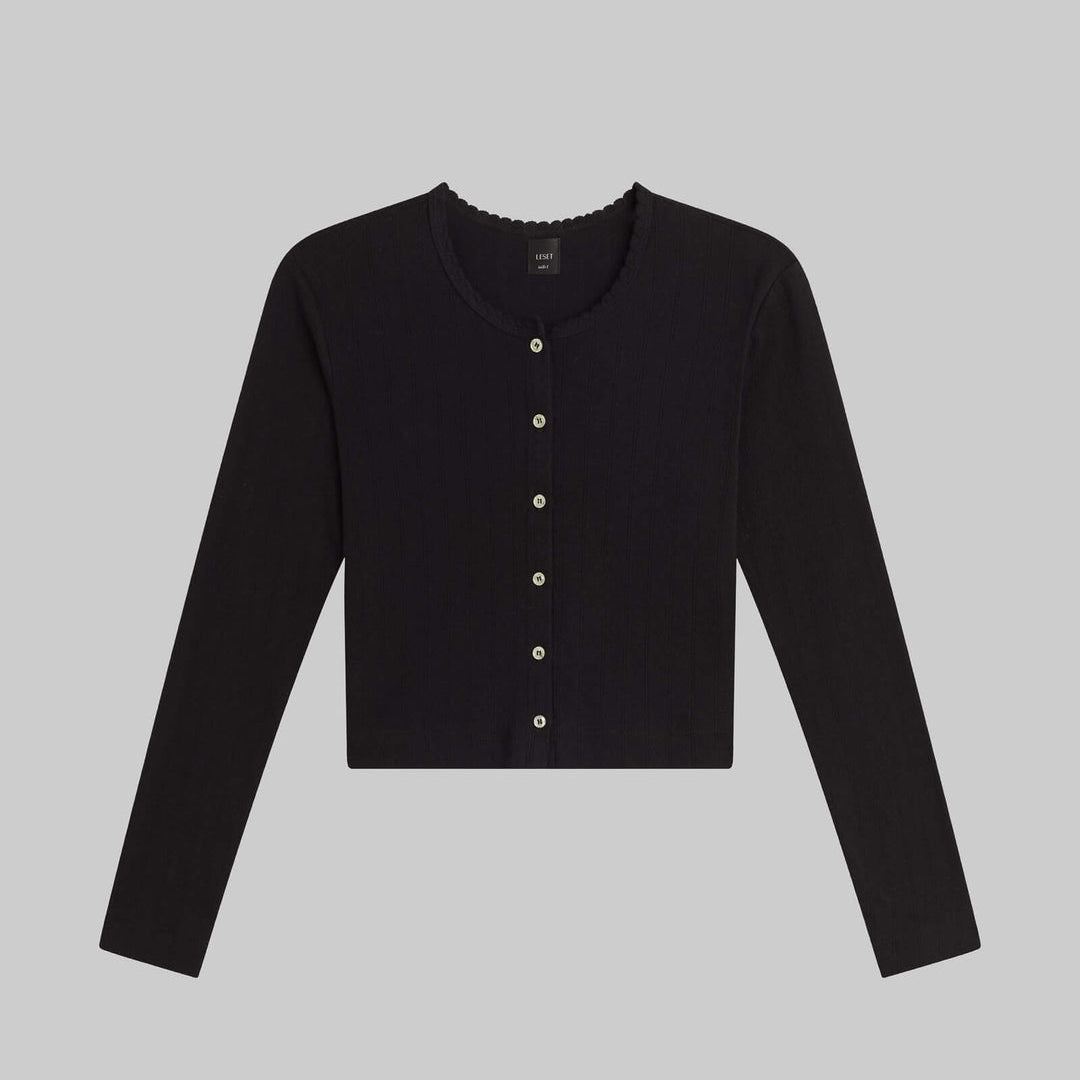 Pointelle Crop Cardigan Black
