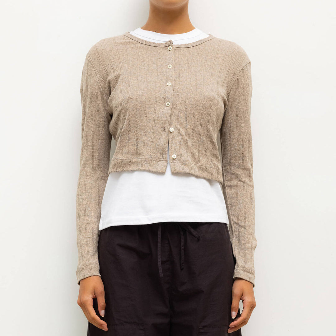 Pointelle Crop Cardigan Beige Melange