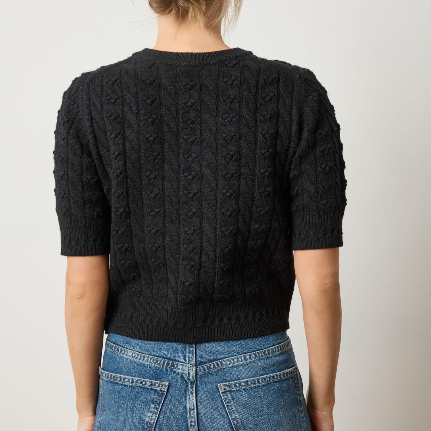 Short Sleeve Cardigan Sweater Black