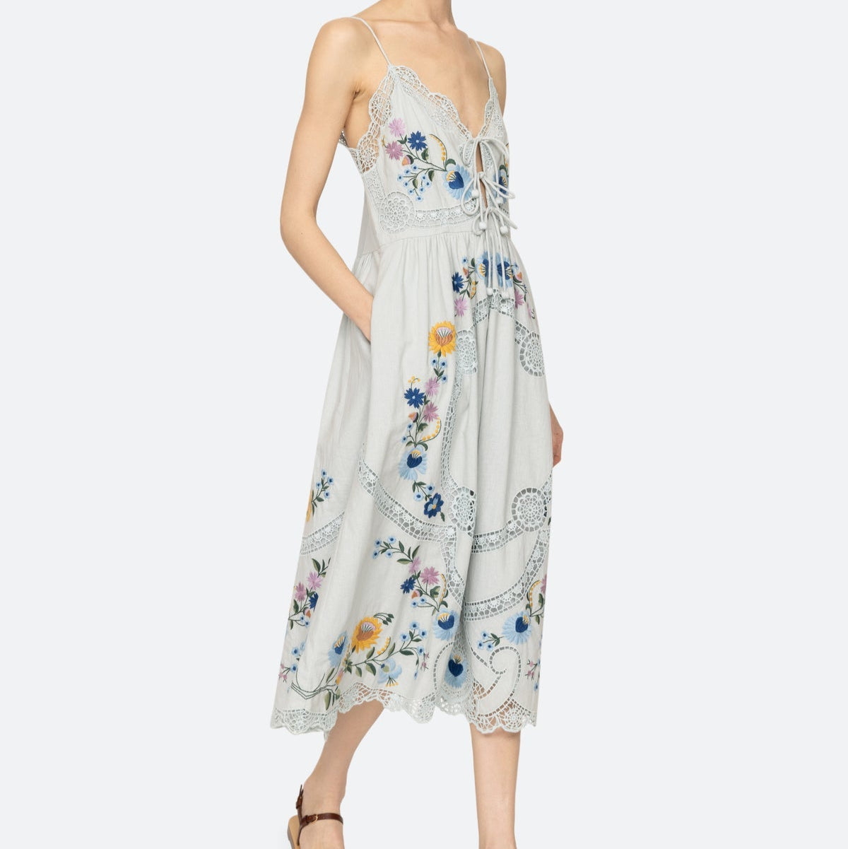 Celia Emb Slip Dress Sky