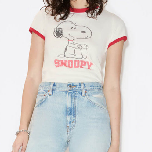 60s Slim Ringer Tee Snoopy Wht/Crimson