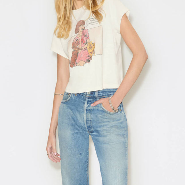 50s Boxy Tee Puppies Vintage White