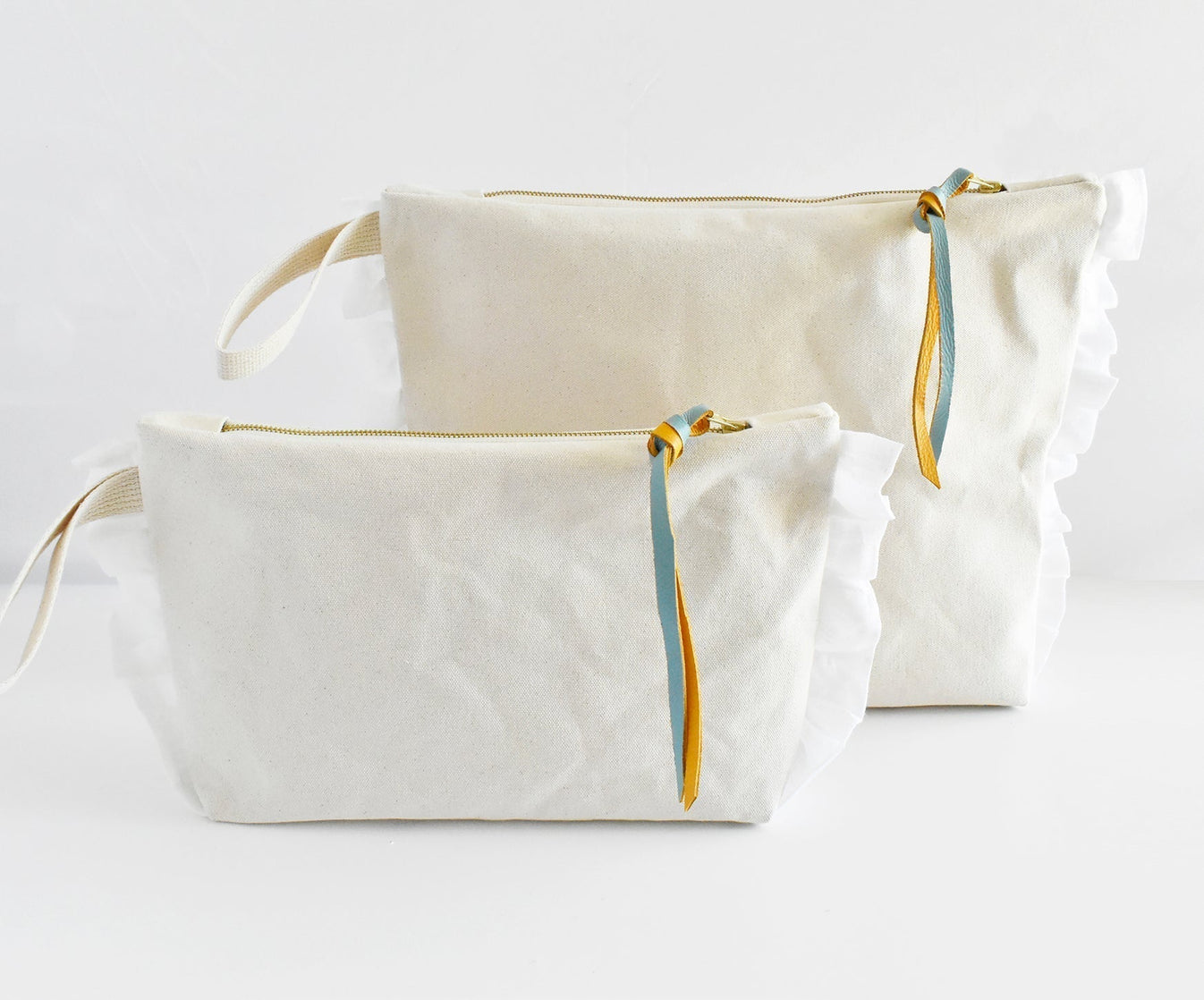 Ruffle Zipper Pouch Mustard & Turquoise