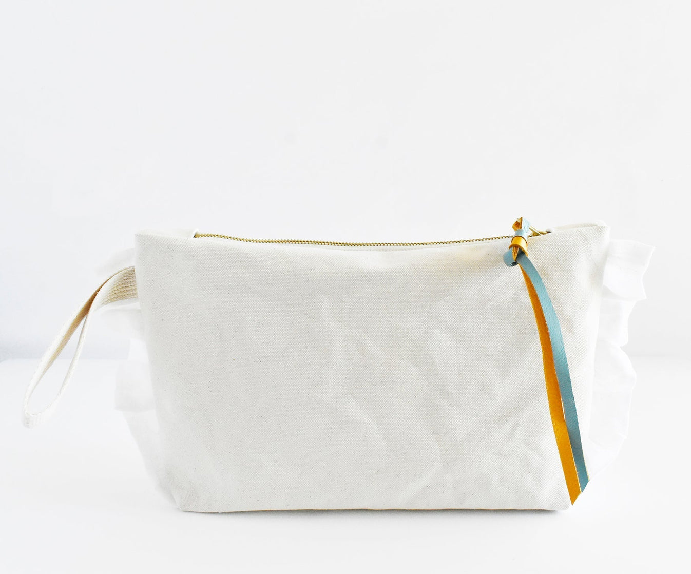 Ruffle Zipper Pouch Mustard & Turquoise