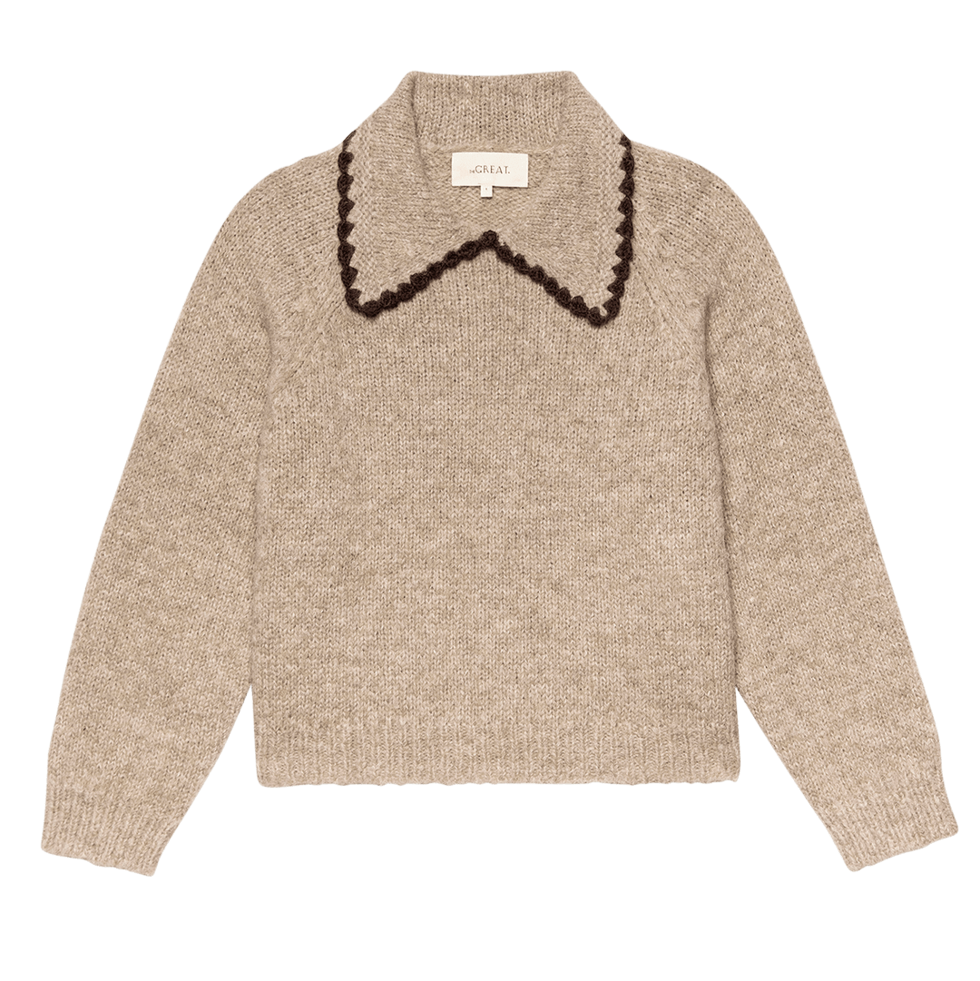 The Crochet Collar Pullover Oat/Brown