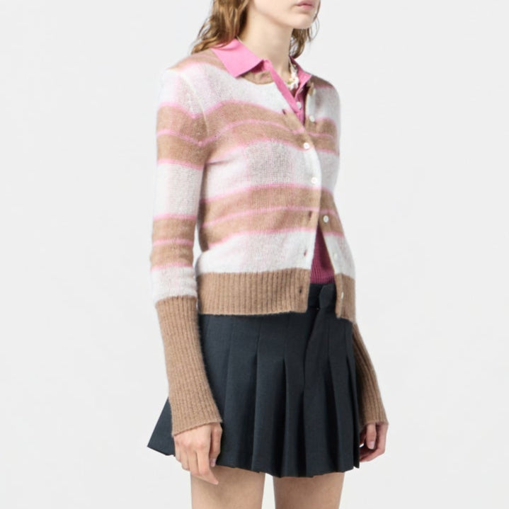 Shadow Plaid Cardigan Taupe