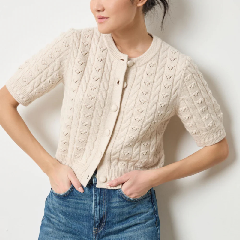 Short Sleeve Cardigan Sweater Oat