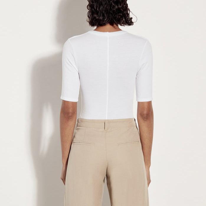 Textured Rib Half Slv U White