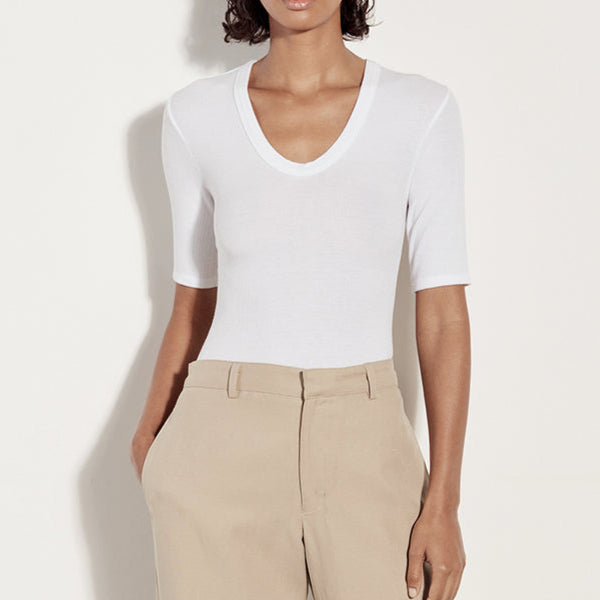 Textured Rib Half Slv U White